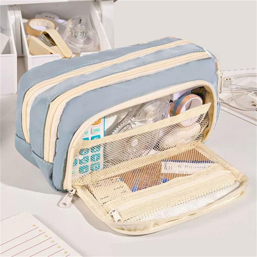 Вместительный простой эстетический школьный чехол, сумка-держатель для канцелярских принадлежностей, большой вместительный пенал для ручек синий