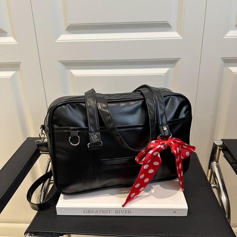 2025 новый большой вместительный модный тренд универсальная нишевая милая сумка в стиле колледжа простая сумка для униформы чёрный