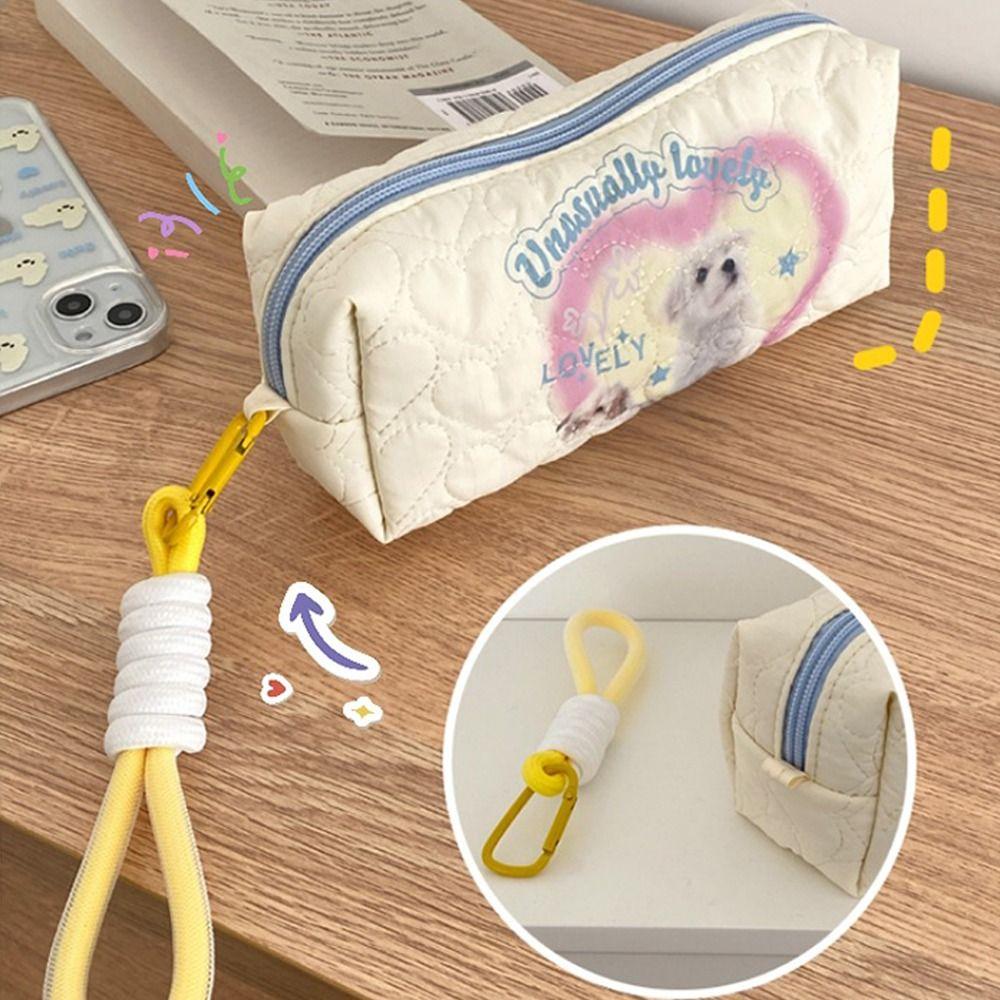 Стеганая косметичка для хранения, большой вместительный пенал, милый пенал на молнии, студенческие принадлежности C