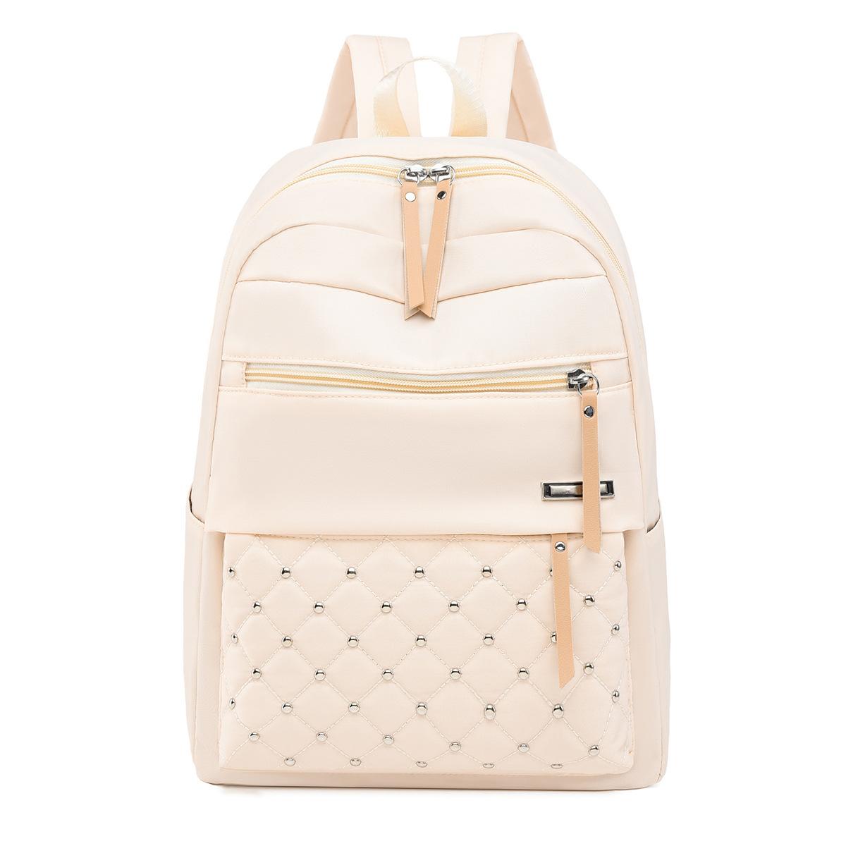Заклепочный рюкзак, женская модная дорожная сумка, повседневный большой вместительный женский рюкзак бежевый