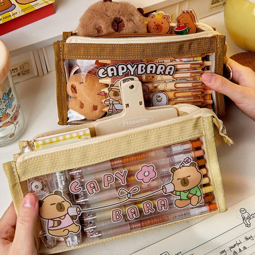 Большой вместительный пенал Capybara прозрачный пенал для ручек канцелярские принадлежности style C