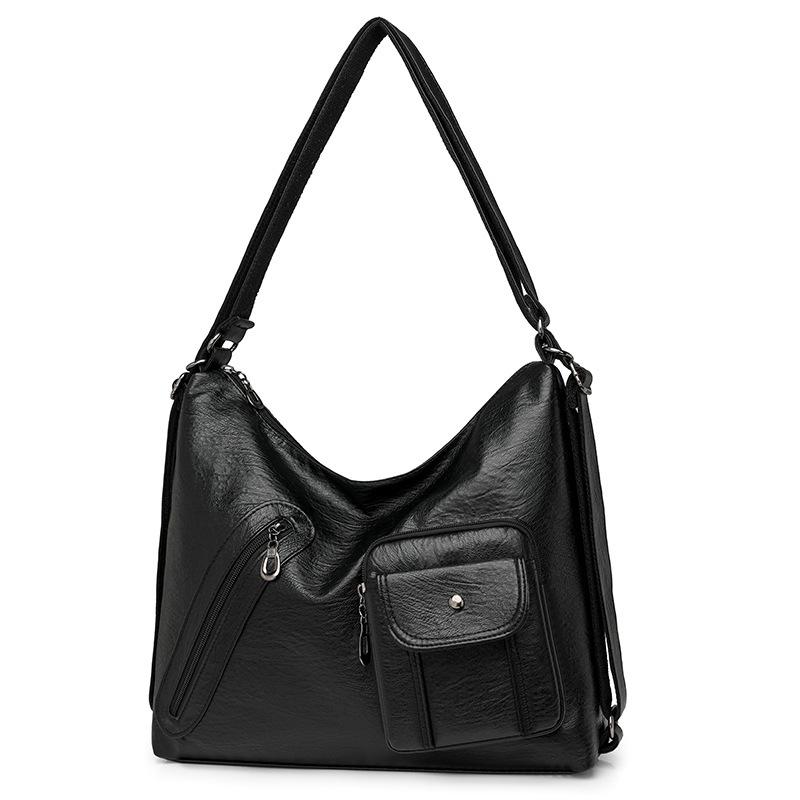 Женский модный вместительный рюкзак-сумка через плечо 2025 чёрный