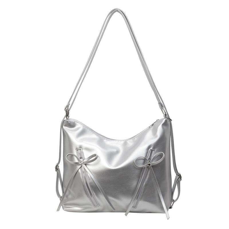 Рюкзак с бантом Женский Новый Модный Тоут Повседневный Вместительный Наплечный Рюкзак серебряный