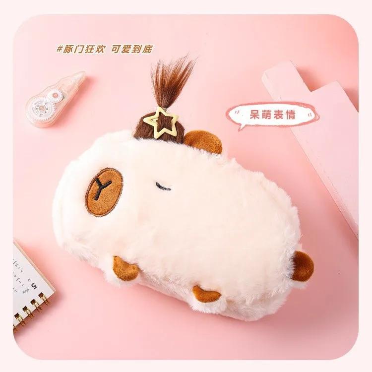 Пенал капибара, стильный, вместительный пенал, многослойный пенал бежевый